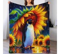 WXLWHR Penguin Fleece Throw Blanket for Couch Sofa Bed All Season Sunflowers Pattern Blanket Soft Cozy Warm Flannel Unique Gift for Wedding Anniversary 40x50inch(100x130cm)