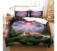WXLWHR Persian Cat Duvet Cover Set 3D Sunset Jungle Print Bedding Sets Soft Microfiber Duvet Cover with Zipper & Pillowcase for Kids Boys Teens Super King（260x220cm）