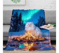 WXLWHR Persian Cat Fleece Throw Blanket for Couch Sofa Bed All Season Aurora Pine Forest Print Blanket Fluffy Soft Cozy Flannel Unique Gift for Couple Wife Husband 50x60inch(127x152cm)