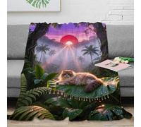 WXLWHR Persian Cat Fleece Throw Blanket for Couch Sofa Bed All Season Sunset Jungle Print Blanket Fluffy Soft Cozy Flannel Unique Gift for Boys Girls 50x60inch(127x152cm)
