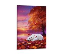 WXLWHR Polar Bear Canvas Wall Art Sunset Autumn Leaves Canvas Painting Modern Artwork for Home Office Bedroom Wall Decor Gift 08x12inch(20x30cm)