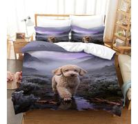 WXLWHR Poodle Bedding Set Misty Valley Print Duvet Cover Set Soft Microfiber Duvet Cover with Zipper & Pillowcase Kids Teens Bedroom Compatible Double（200x200cm）