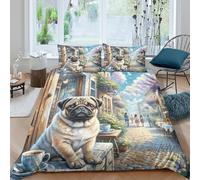 WXLWHR Pug Duvet Cover Set Soft Microfiber 3 Piece 3D Printed Bedding Sets Pug Cafe Quilt Covers with Pillow Cases For Teenage Boys Double（200x200cm）