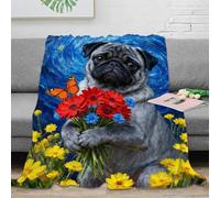WXLWHR Pug Fleece Throw Blanket for Couch Sofa Bed All Season Flower Butterfly Print Blanket Fluffy Soft Cozy Flannel for Women Girls Birthday 60x80inch(150x200cm)