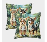 WXLWHR Puppies Cushion Covers Set of 2, Two Puppies Forest Throw Pillowcase Polyester Washable Square Decorative for Couch Livingroom Sofa Bed 40x40cm