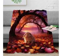 WXLWHR Rabbit Fleece Throw Blanket for Couch Sofa Bed All Season Sunset Fallen Leaves Print Blanket Comfort Warmth Flannel Presents for Women Girls Birthday 40x50inch(100x130cm)