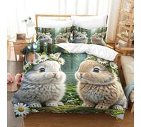 WXLWHR Rabbits Duvet Cover Sets Ultra Soft Microfiber 3 Piece 3D Printed Bedding Set Two Baby Rabbits Comforter Cover with Pillowcase for Kids Girls Teens Adults Super King（260x220cm）