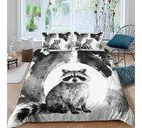 WXLWHR Raccoon Duvet Cover Set 3D Black White Ink Style Print Bedding Set Soft Polyester Quilt Cover with Hidden Zipper & Pillowcase For Teenage Boys King（220x240cm）