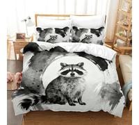 WXLWHR Raccoon Duvet Cover Set 3D Black White Ink Style Print Bedding Set Soft Polyester Quilt Cover with Hidden Zipper & Pillowcase for Kids Teens Adults Super King（260x220cm）