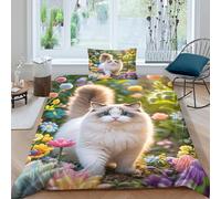 WXLWHR Ragdoll Cat Duvet Cover Set Soft Microfiber 3 Piece 3D Printed Bedding Set Ragdoll Cat Colorful Plants Quilt Covers with Pillow Cases for Kids Girls Teens Adults Single（135x200cm）