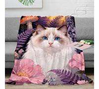 WXLWHR Ragdoll Cat Fleece Throw Blanket for Couch Sofa Bed All Season Flower Ferns Print Blanket Fluffy Soft Cozy Flannel for Women Girls Birthday 40x50inch(100x130cm)