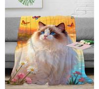 WXLWHR Ragdoll Cat Fleece Throw Blanket for Couch Sofa Bed All Season Lakeside Flower Print Blanket Fluffy Soft Cozy Flannel for Her Or Him 40x50inch(100x130cm)