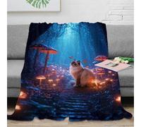 WXLWHR Ragdoll Cat Fleece Throw Blanket for Couch Sofa Bed All Season Mushroom Forest Print Blanket Fluffy Soft Cozy Flannel Presents for Her Or Him 40x50inch(100x130cm)