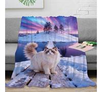 WXLWHR Ragdoll Cat Fleece Throw Blanket for Couch Sofa Bed All Season Snowy Lakeside Print Blanket Fluffy Soft Cozy Flannel Gifts for Her Or Him 40x50inch(100x130cm)