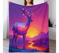 WXLWHR Red Deer Fleece Throw Blanket for Couch Sofa Bed All Season Forest Sunset Dusk Pattern Blanket Soft Warm Cozy Flannel Presents for Couple Wife Husband 40x50inch(100x130cm)