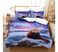 WXLWHR Red Panda Duvet Cover Set 3D Frozen Lake Pattern Bedding Set Soft Polyester Duvet Cover with Zipper & Pillowcase For Boys/Girls Kids Super King（260x220cm）