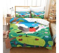 WXLWHR Robin Duvet Cover Set Soft Microfiber 3 Piece 3D Printed Bedding Set Robin Stood Leaves Quilt Covers with Pillowcase for Kids Girls Teens Adults Single（140x200cm）