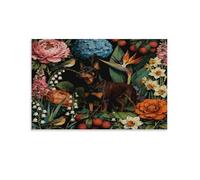 WXLWHR Rottweiler Canvas Wall Art Flowers Printed on Canvas Modern for Living Room Bedroom Home Office Decoration Gift 20x30inch(50x75cm)