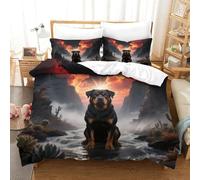 WXLWHR Rottweiler Duvet Cover Set 3D Dog Canyon Print Bedding Set Soft Microfiber Duvet Cover with Zipper & Pillow Cases for Teens And Adults Single(140x200cm)