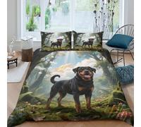 WXLWHR Rottweiler Duvet Cover Set 3D Dog Forest Print Bedding Set Soft Microfiber Comforter Cover with Zipper & Pillowcase for Teens And Adults King(220x240cm)