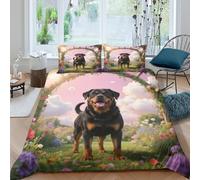 WXLWHR Rottweiler Duvet Cover Set 3D Dog Garden Print Bedding Set Soft Microfiber Comforter Cover with Zipper & Pillow Cases for Kids Adults Double(200x200cm)