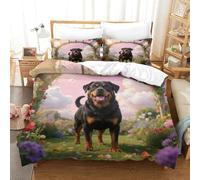 WXLWHR Rottweiler Duvet Cover Set 3D Dog Garden Print Bedding Set Soft Microfiber Duvet Cover with Zipper & Pillow Cases for Kids Girls Adults Super King(260x220cm)