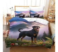 WXLWHR Rottweiler Duvet Cover Set 3D Dog High Mountain Print Bedding Set Soft Microfiber Comforter Cover with Hidden Zipper & Pillowcase for Kids Teens Adults Single(140x200cm)