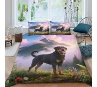 WXLWHR Rottweiler Duvet Cover Set 3D Dog High Mountain Print Bedding Set Soft Microfiber Comforter Cover with Zipper & Pillowcase for Kids Girls Adults King(220x240cm)
