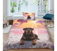 WXLWHR Rottweiler Duvet Cover Set 3D Dog Jellyfish Print Bedding Set Soft Microfiber Comforter Cover with Zipper & Pillowcase for Kids Adults Single(135x200cm)