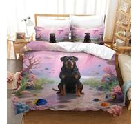 WXLWHR Rottweiler Duvet Cover Set 3D Dog Jellyfish Print Bedding Set Soft Microfiber Comforter Cover with Zipper & Pillow Cases for Kids Boys Teens Single(140x200cm)