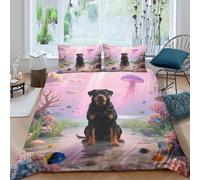 WXLWHR Rottweiler Duvet Cover Set 3D Dog Jellyfish Print Bedding Set Soft Microfiber Duvet Cover with Zipper & Pillow Cases for Kids Teens Adults King(220x240cm)