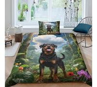 WXLWHR Rottweiler Duvet Cover Set 3D Dog Jungle Plants Print Bedding Set Soft Microfiber Comforter Cover with Hidden Zipper & Pillowcase for Kids Girls Adults Single(135x200cm)