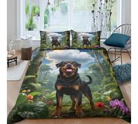 WXLWHR Rottweiler Duvet Cover Set 3D Dog Jungle Plants Print Bedding Set Soft Microfiber Comforter Cover with Zipper & Pillow Cases for Kids Adults Double(200x200cm)