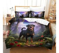 WXLWHR Rottweiler Duvet Cover Set 3D Dog Jungle Print Bedding Set Soft Microfiber Comforter Cover with Zipper & Pillowcase For Teenage Boys Super King(260x220cm)