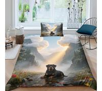 WXLWHR Rottweiler Duvet Cover Set 3D Dog Valley Print Bedding Set Soft Microfiber Comforter Cover with Hidden Zipper & Pillowcase For Boys/Girls Kids Single(135x200cm)