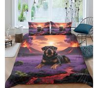 WXLWHR Rottweiler Duvet Cover Set 3D Dog Volcano Flower Sea Print Bedding Set Soft Microfiber Comforter Cover with Zipper & Pillowcase for Kids Girls Adults King(220x240cm)