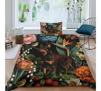 WXLWHR Rottweiler Duvet Cover Set 3D Flowers Design Bedding Sets Ultra Soft Microfiber Quilt Cover with Zipper & Pillowcase for Kids Girls Adults Single(135x200cm)