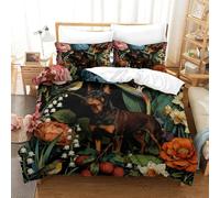 WXLWHR Rottweiler Duvet Cover Set 3D Flowers Design Bedding Sets Ultra Soft Microfiber Quilt Cover with Zipper & Pillowcase for Teens And Adults Single(140x200cm)