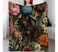 WXLWHR Rottweiler Fleece Throw Blanket for Couch Sofa Bed All Season Flowers Pattern Blanket Comfort Warmth Flannel Presents for Her Or Him 50x60inch(127x152cm)
