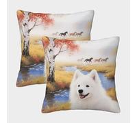 WXLWHR Samoyed Puppy Cushion Covers Set of 2, Premium Polyester Couch Pillow Covers with Hidden Zipper, Square Decorative Throw Pillow Cases, for Sofa Bedroom 45x45cm