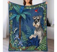 WXLWHR Schnauzer Fleece Throw Blanket for Couch Sofa Bed All Season Navy Blue Plant Haven Pattern Blanket Soft Cozy Warm Flannel Creative Gift for Kids Teens Adults 40x50inch(100x130cm)