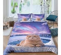 WXLWHR Scottish Fold Cat Duvet Cover Set 3D Frozen Lake Pattern Bedding Set Soft Microfiber Quilt Cover with Zipper & Pillow Cases for Kids Girls Adults King（220x240cm）