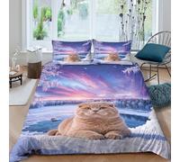 WXLWHR Scottish Fold Cat Duvet Cover Set 3D Frozen Lake Pattern Bedding Set Soft Microfiber Quilt Cover with Zipper & Pillow Cases for Kids Teens Adults Double（200x200cm）