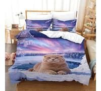 WXLWHR Scottish Fold Cat Duvet Cover Set 3D Frozen Lake Pattern Bedding Set Soft Polyester Duvet Cover with Zipper & Pillow Cases for Kids Adults Super King（260x220cm）