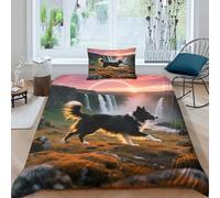 WXLWHR Shetland Sheepdog Duvet Cover Set 3D Dog Canyon Print Bedding Set Soft Microfiber Comforter Cover with Zipper & Pillow Cases for Kids Boys Teens Single（135x200cm）