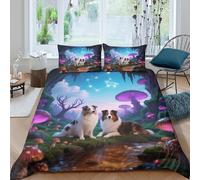 WXLWHR Shetland Sheepdog Duvet Cover Set 3D Dog Mushroom Print Bedding Set Soft Microfiber Comforter Cover with Hidden Zipper & Pillowcase for Kids Boys Teens King（220x240cm）