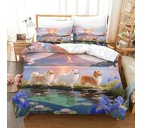 WXLWHR Shetland Sheepdog Duvet Cover Set 3D Dog Volcano Print Bedding Set Soft Microfiber Comforter Cover with Hidden Zipper & Pillowcase for Kids Boys Teens Single（140x200cm）