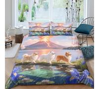 WXLWHR Shetland Sheepdog Duvet Cover Set 3D Dog Volcano Print Bedding Set Soft Microfiber Comforter Cover with Zipper & Pillow Cases for Kids Boys Teens King（220x240cm）