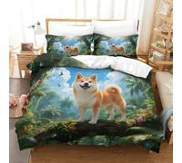 WXLWHR Shiba Inu Duvet Cover Set 3D Dog Jungle Print Bedding Set Soft Microfiber Comforter Cover with Zipper & Pillowcase for Kids Teens Adults Super King（260x220cm）