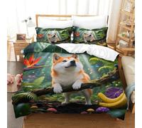 WXLWHR Shiba Inu Duvet Cover Set 3D Dog Tropical Jungle Print Bedding Set Soft Microfiber Comforter Cover with Hidden Zipper & Pillowcase for Kids Boys Teens Single（140x200cm）